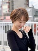 前髪あり耳掛け丸みくびれショートボブ20代30代40代50代(蘭)