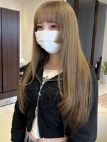 アース コアフュールボーテ 熊谷店(EARTH coiffure beaute)&nbsp;ミルクティーベージュ_ケアブリーチ_ハイトーン_ぱっつんロング