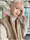 ピンクベージュ/ダブルカラー/ケアブリーチ/髪質改善/ボブ/原宿