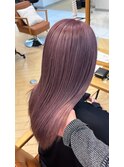 20代30代ダブルカラーシアーピンクミディアム外ハネ