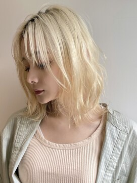 サンク 原宿 表参道(cinq) ミルクティーピンクカラーベージュウルフレイヤーナチュラルボブ