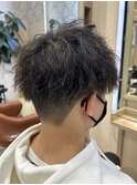 20代30代韓流☆ツイストパーマショートマッシュアッシュブラック