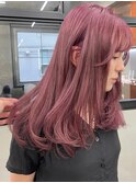 ダブルカラーチェリーレッドピンクブラウン韓国レイヤーロング