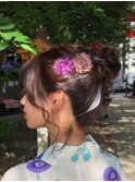 あみこみカラーエクステ お花ヘア お団子アップ