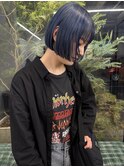 ネイビーブルー×ミニボブ