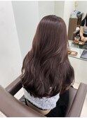 ロングレイヤースタイル　ピンクブラウンカラー