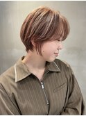 ショートボブ/ピンクベージュ/小顔カット 【福岡聖容】