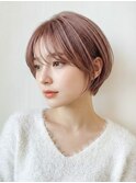 イメチェンヘアスタイル 、ピンクベージュ、アンブレラカラー