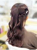 お呼ばれ 推し活 ねじりハーフツイン×ベロアリボン・パールピン