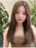 ブリーチ無しダブルカラー　ルクティーレイヤー 顔周りカット