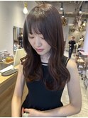大串　ピンクベージュ　レイヤーロング