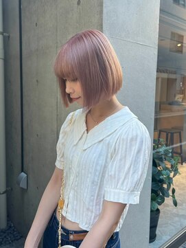 ガリカ 渋谷(Gallica) ハイトーンボブケアブリーチカラーミルクティーピンクベージュ