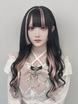 ラピステン 福岡天神 大名店(Lapis)&nbsp;エクステ/落ちる黒染め/前髪デザイン/インナーエクステ/白ピンク