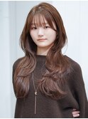 ロング顔周りレイヤー前髪カットオリーブベージュ_F21737