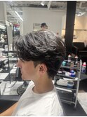 韓国マッシュフェザーパーマニュアンスパーマセンターパート黒髪