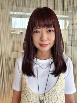 ヘアーサロン クスキ(hair salon KUSUKI) ラズベリーカラー　大人のオン眉前髪カット　ピンクラベンダー