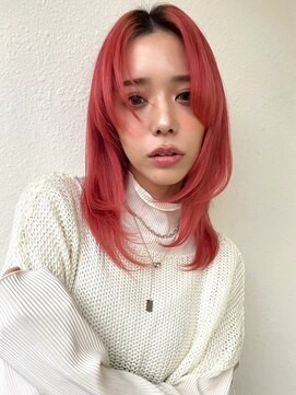 カバーヘア ブリス 志木南口駅前店(COVER HAIR bliss) ハイトーンレッド/ブリーチ/ミディアムレイヤーカットp志木