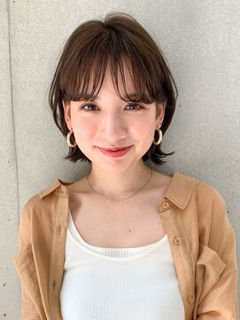 エインアンリー 表参道(AIN.ANLY.) 小顔カットの耳かけボブ☆ハイライトカラーオリーブカラー