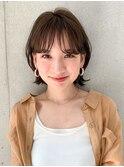 小顔カットの耳かけボブ☆ハイライトカラーオリーブカラー