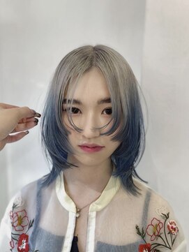 丹 #ルーツカラー#デザインカラー#ペールブルー#顔まわりカット