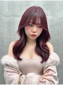 韓国風くびれヘアアプリコットオレンジワインレッド小顔ヘア