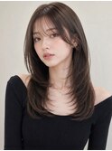 韓国ヘア レイヤーカット 髪質改善 顔周り オリーブベージュ