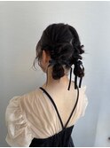 【長まなみ】周りと差がつくこなれ編み込みリボンアレンジヘア