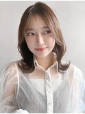 チェリーブラウンホワイトグレージュこなれヘアサイドバング