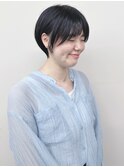 *耳かけショートボブ丸みショート前下がりショートボブ前髪あり