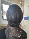 伸ばしかけくびれボブレイヤーカット暗髪抜け感黒髪ボブ