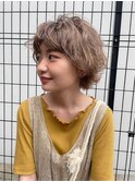 ミルクティーブロンド/ダークブルー/デジタルパーマ/松戸