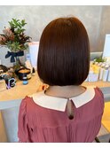大人可愛い小顔内巻きボブ オレンジ暖色系ブラウン