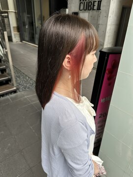 ロンド レア 天神大名店(Lond Le’a) ダブルカラーインナーカラーピンクくびれミディアム髪質改善