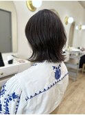 Say.ミディアムボブブルーカラーお団子ヘアデジタルパーマ韓国