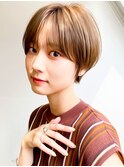 春◎似合わせカット大人上品シナモンベージュ明るめショートヘア