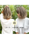 外ハネレイヤーボブハニーベージュ　n1.6