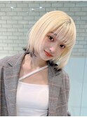 大人ミニボブフェイスレイヤー前髪ありハイトーン丸顔K20250418