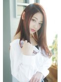 くびれヘア韓国風巻きアプリコットオレンジ夏ハイライトカラー