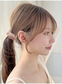 ミディアムレイヤーシャギーカットシースルーバング顔周りカット
