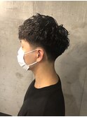 メンズ刈り上げ短髪マッシュスキンフェードスパイラルパーマ