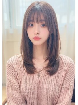 ルエ(rue) ミディアムレイヤーカットストレートロングウルフカットベージュ