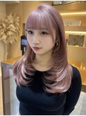 髪質改善ホワイトピンク×レイヤーカット