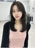 レイヤーカット　ワンカール　ベージュカラー