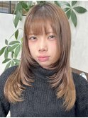 韓国風顔周りレイヤーカットオリーブグレージュ堺東20代30代40代