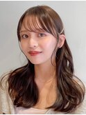 顔周りレイヤーカットくびれヘアミルクティーベージュカラー
