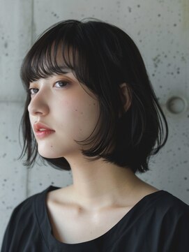 透明感シースルー☆大人ナチュラルの暗髪ボブ
