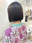 地毛風縮毛矯正 黒髪ボブ 髪質改善ストレート 前下がりボブ