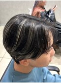 メンズデザインカラー金メッシュセンターパート