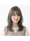 髪質改善ブリーチなしアッシュグレージュセミロングレイヤー