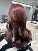 韓国ヘア髪質改善ブリーチなしダブルカラーチェリーレッド